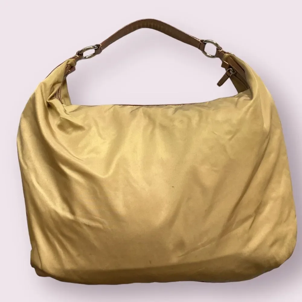 PRADA Authentic Y2K TESSUTO NYLON TAN BORSA Leather Handle Jumbo Hobo Limited